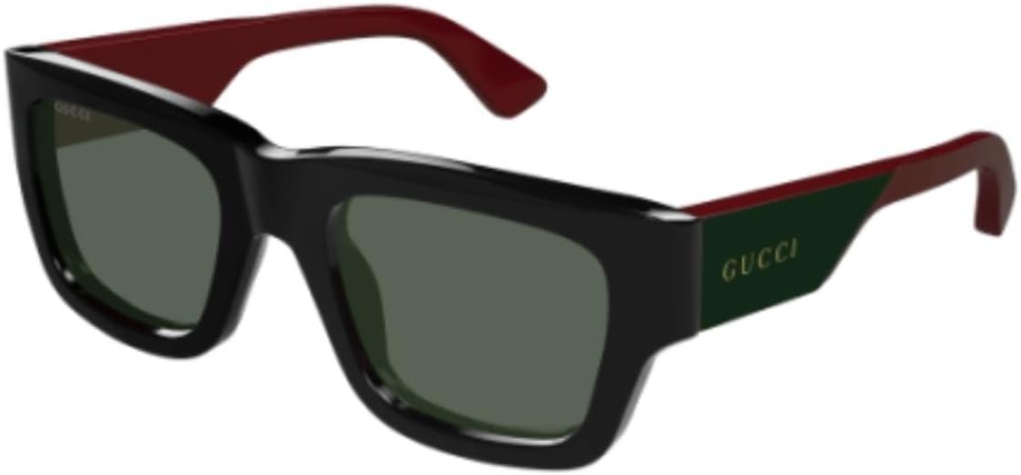 Gucci GG1668S 003 Sunglasses Men's Black/Red/Green Rectangle Shape 52mm
