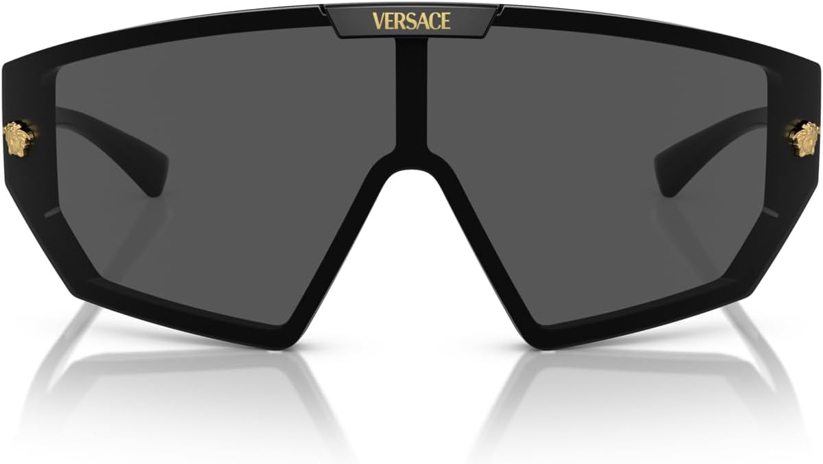 Versace VE 4461 GB1/87 Black Plastic Shield Sunglasses Grey Lens