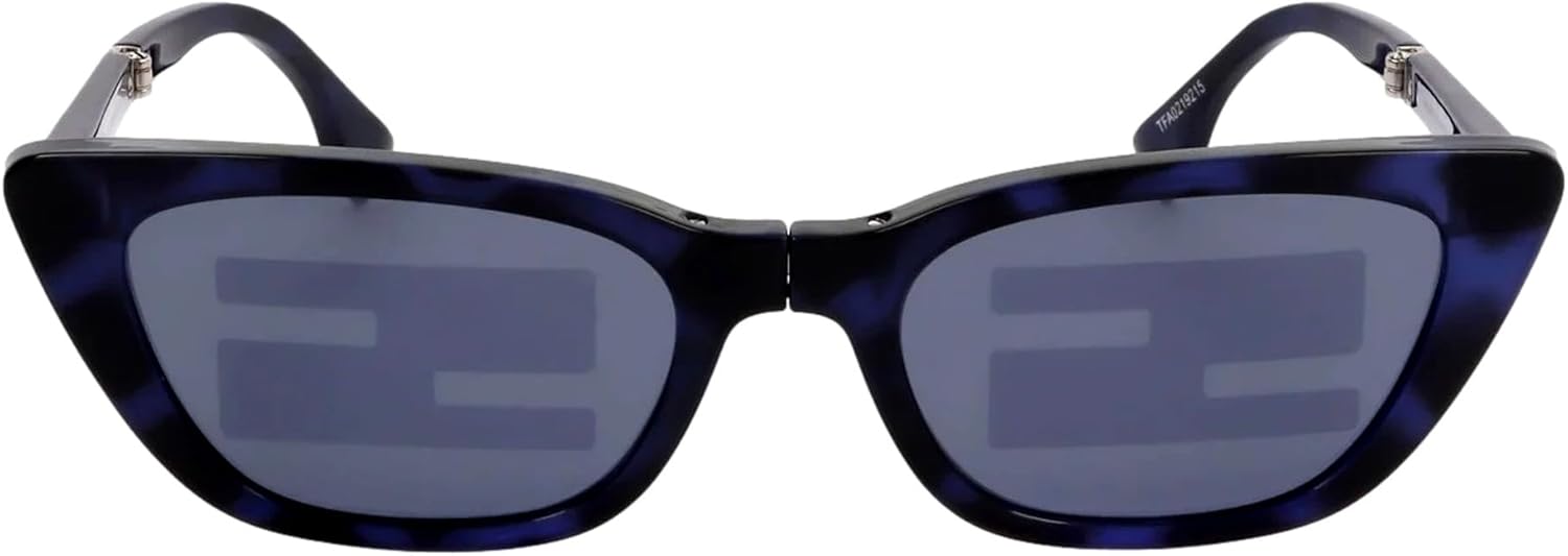 FENDI Injected Touch of FF Sunglasses, Blue Havana & Silver, Luxury Designer Eyewear with FF Logo Temples, 100% UV Protection, Made in Italy