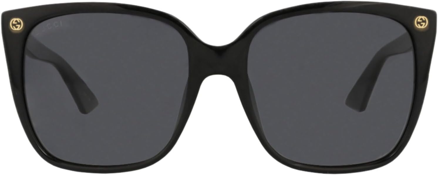 Gucci Women's Square Sunglasses, Black Acetate Frame, Grey Lenses, 53mm Lens Width, Made in Italy Designer Eyewear