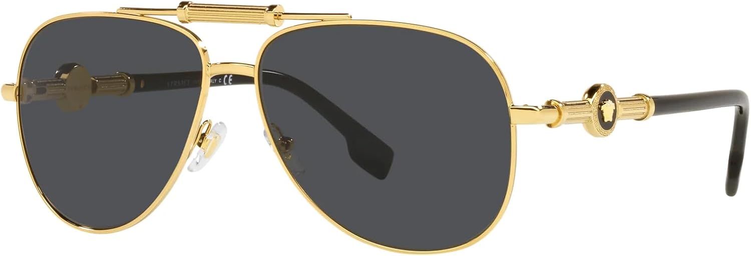 Versace Unisex Sunglasses Gold Frame, Dark Grey Lenses, 59MM