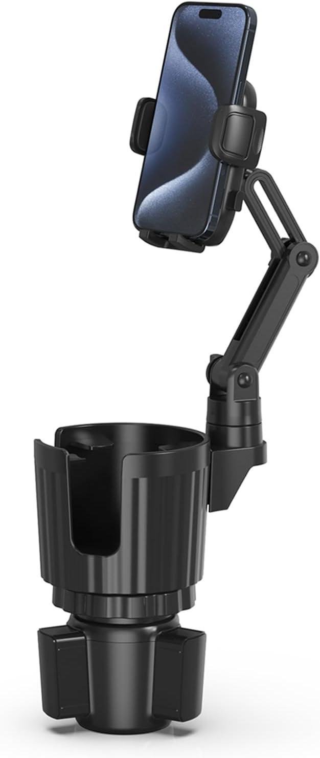 bokilino Phone Holders for Your Car, 2 in 1 Universal Cup Holder Expander Adjustable Base with Phone Mount, Long Arm with 360°Rotation Cup Holder Phones Mount for Car Compatible with All Smartphones
