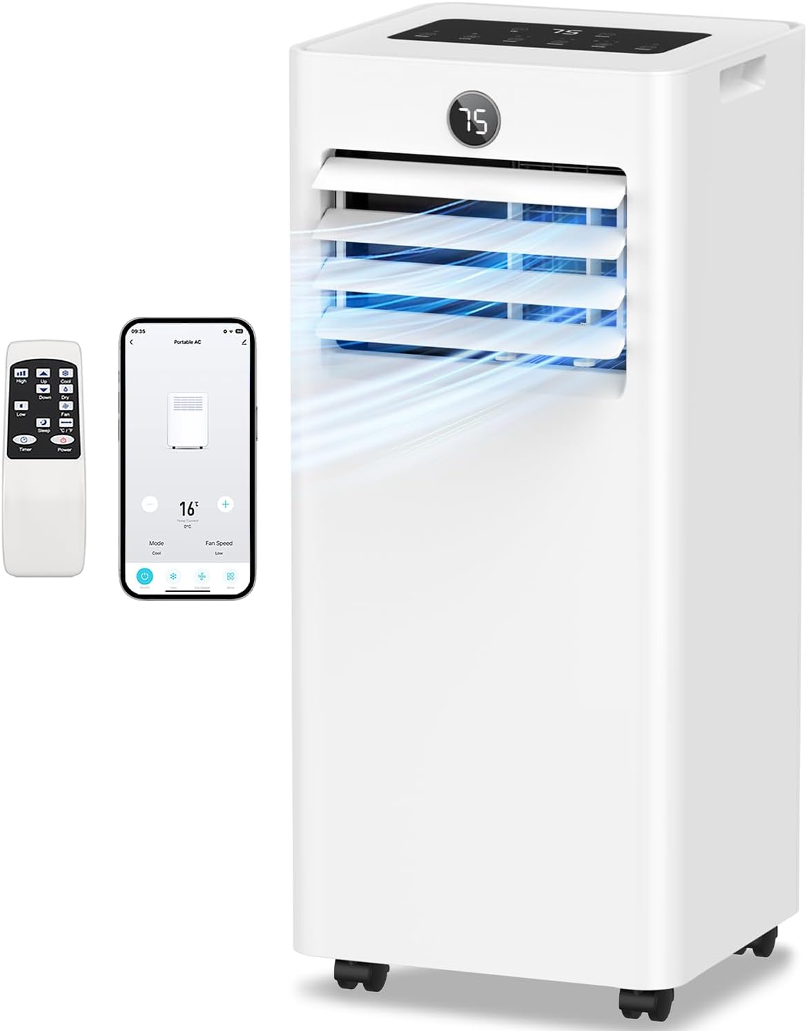 16000 Btu Portable Air Conditioners with WiFi APP, 5-in-1 Portable AC Unit for Large Room up to 850 Sq.Ft with Fast Cooling, Dehumidifier, Fan, Quiet 36dB Sleep Mode, Window Kit for Home, Office
