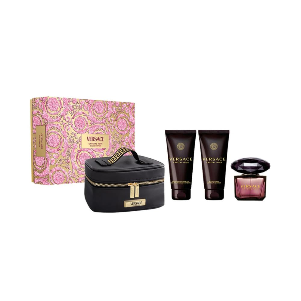 Versace Crystal Noir by Versace for Women - 4 Pc Gift Set 3oz EDP Spray, 3.4oz Body Lotion, 3.4oz Shower Gel, Beauty Case