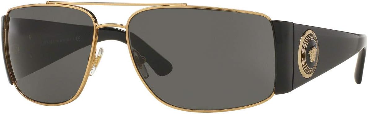 Versace Man Sunglasses Gold Frame, Dark Grey - Polar Lenses, 63MM
