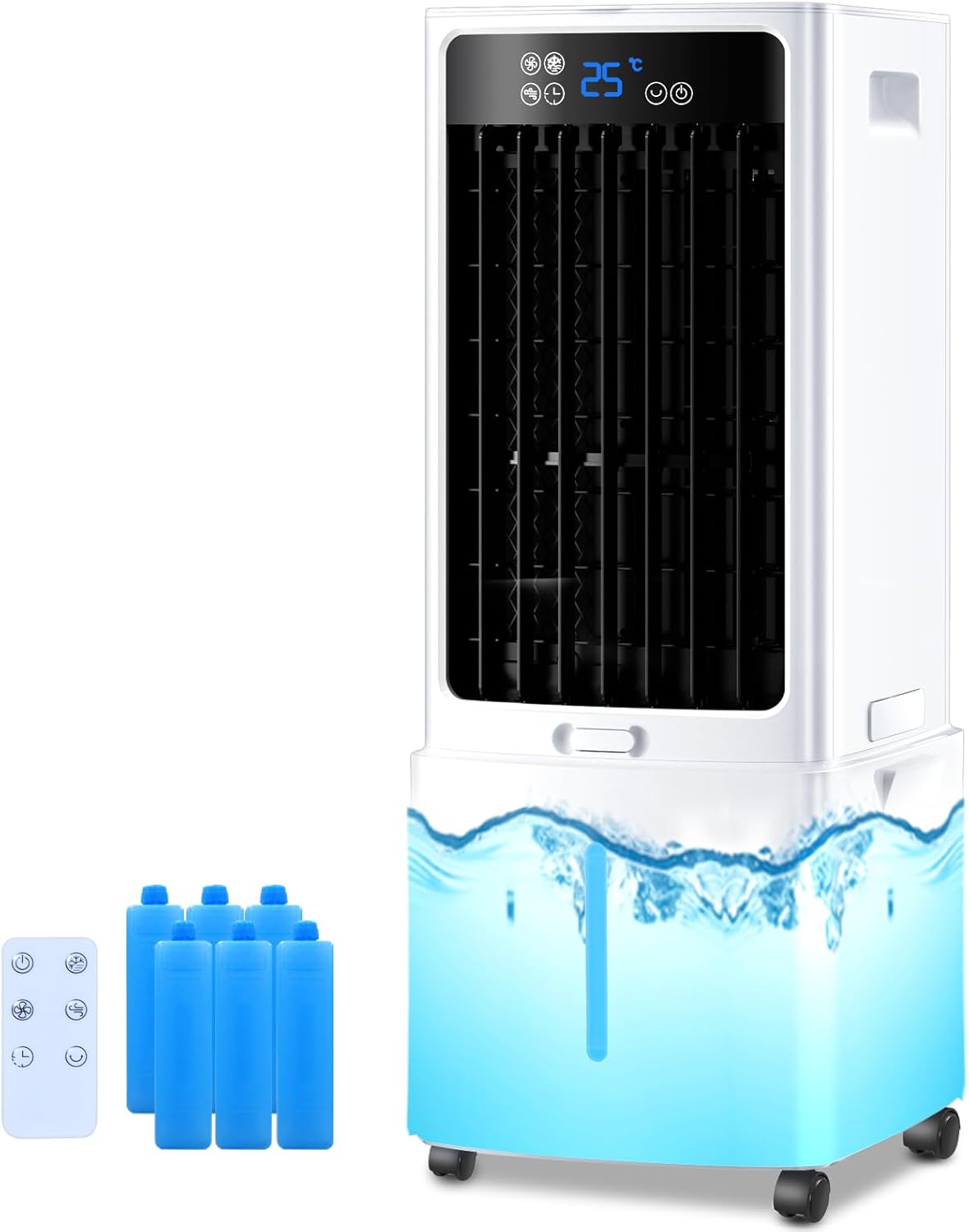 Portable Air Conditioner with 9L Water Tank | 12H Timer, 3 Modes, 3 Speeds, 6 Ice Packs, Evaporative Cooler