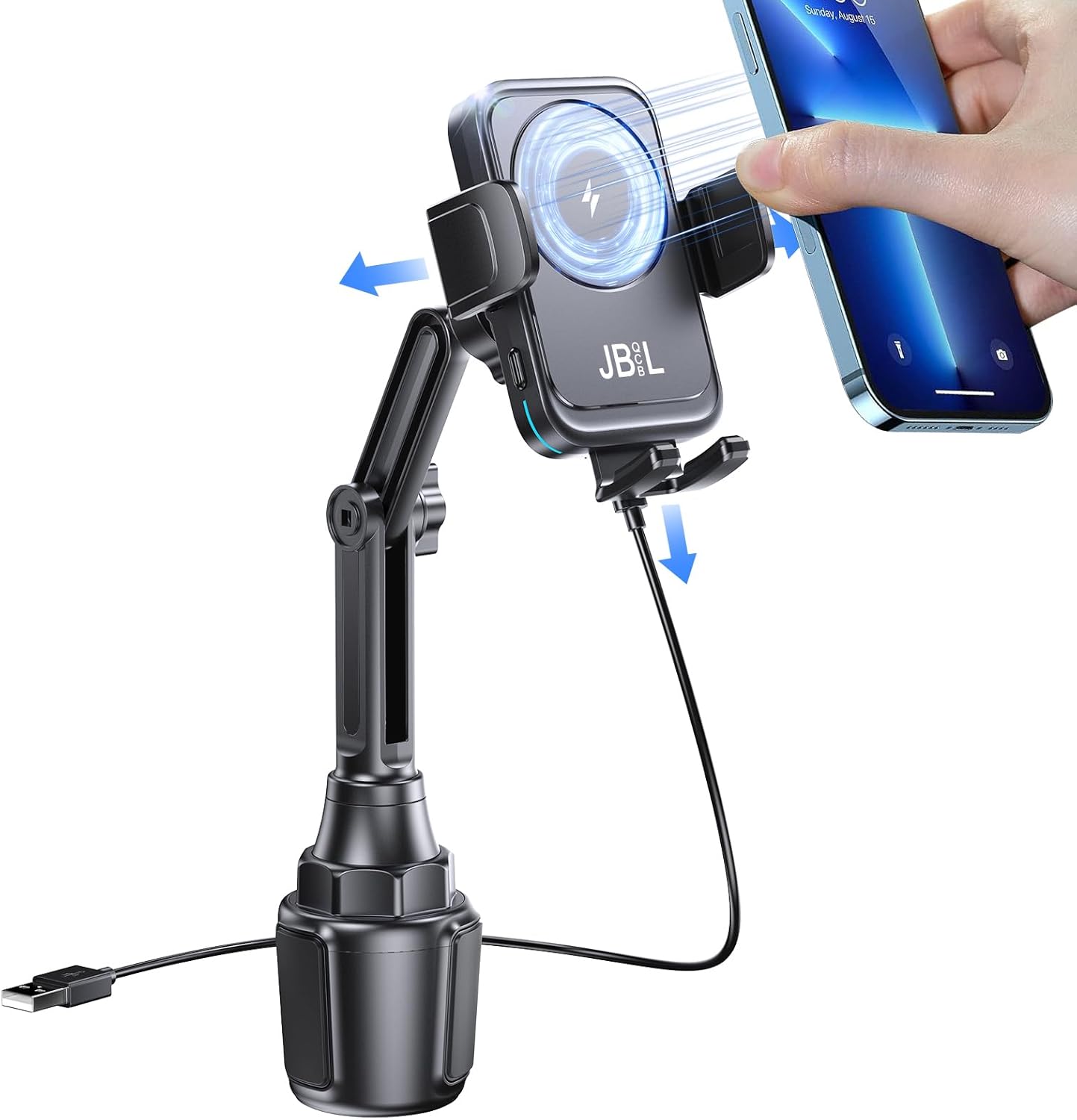 Wireless Car Charger Car Cup Phone Holder 15W Fast Charging Auto Clamping Car Charger Dual Port PD&QC3.0 for iPhone16/15/14/13/12/11 Pro Max Xs, Samsung Galaxy S24 Ultra S23 S22 S21 S20