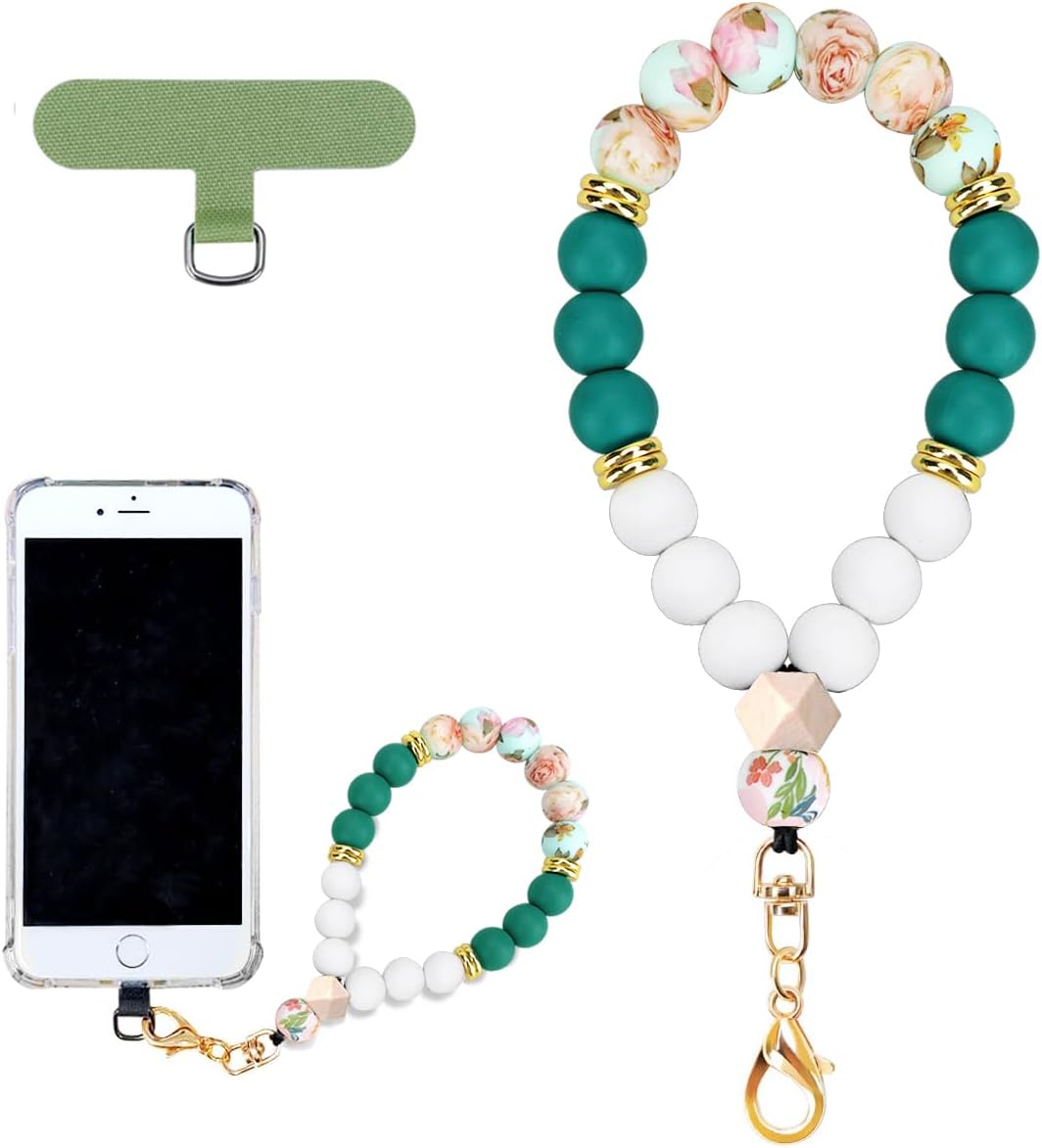 VICHUNHO Marble Silicone Beaded Phone Wrist Strap, Cellphone Lanyard with Tether Tab, Elastic Hands-Free Wristlet Bracelet