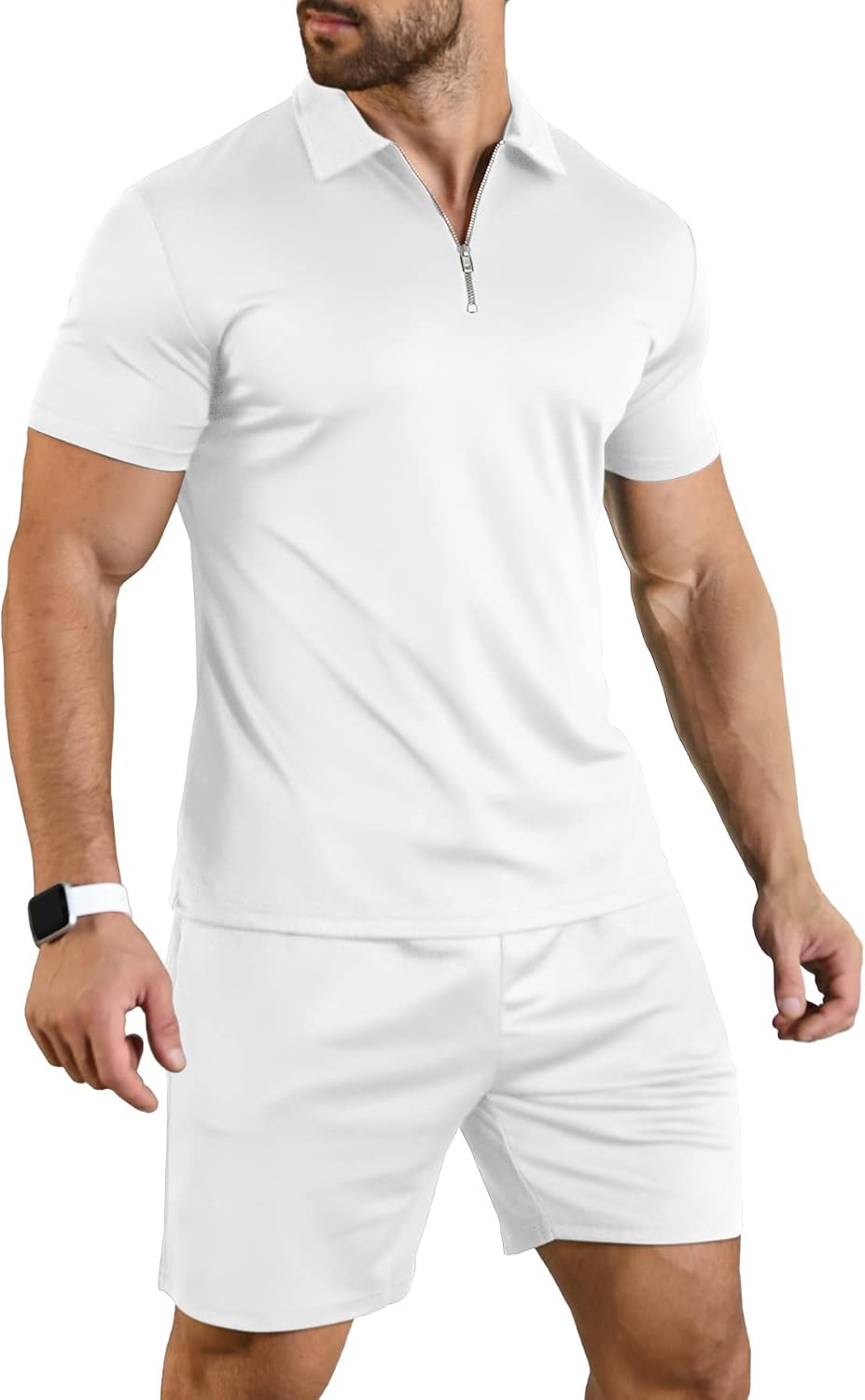 YTD Mens Short Sleeve Casual Polo Shirt and Shorts Sets Two Piece Summer Outfits Zip Polo Tracksuit Set for Men S-XXL