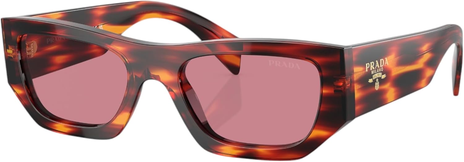 Prada PR A01S 13O80B Brown Havana Acetate Pillow Sunglasses Violet Solid Color Lens