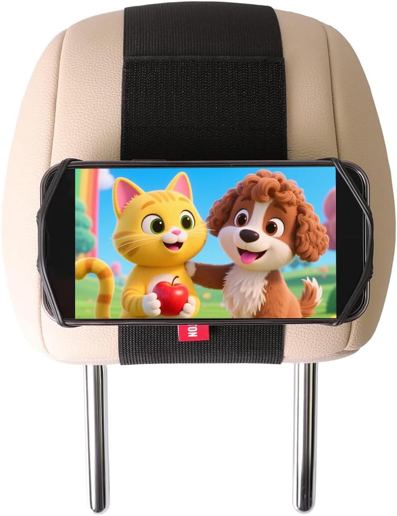 Silicone Car Phone Holder, Adjustable Phone Mount Holders for Your Car Headrest Compatible with iPhone 17 16 15 14 13 Pro Max and other 3.5 - 7 Inch Cell Phones Mount for Kids in Back Seats - Black