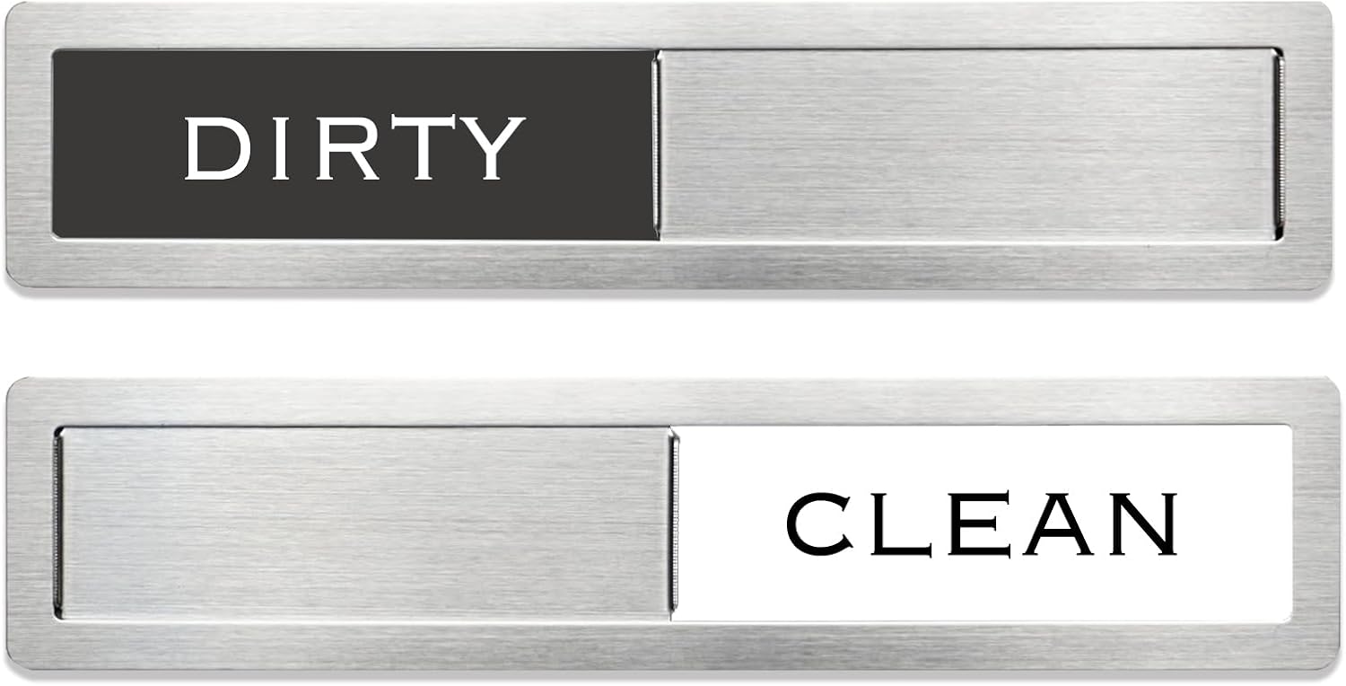 Clean Dirty Magnet for Dishwasher Premium Stainless Steel (Black White) | 304 Grade Stainless Steel,Non-Scratch,Kitchen Decor,Dishwasher Magnet Clean Dirty Sign, Strong Magnetism,Housework Indicator