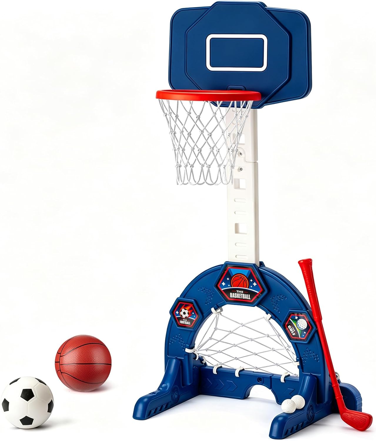 Toddler Basketball Hoop, Indoor Basketball Hoop for Kids with Soccer Goal, Golf Game, Adjustable Height Kids Basketball Hoop Christmas Birthday Gifts for 3-8 Years Old Boys and Girls