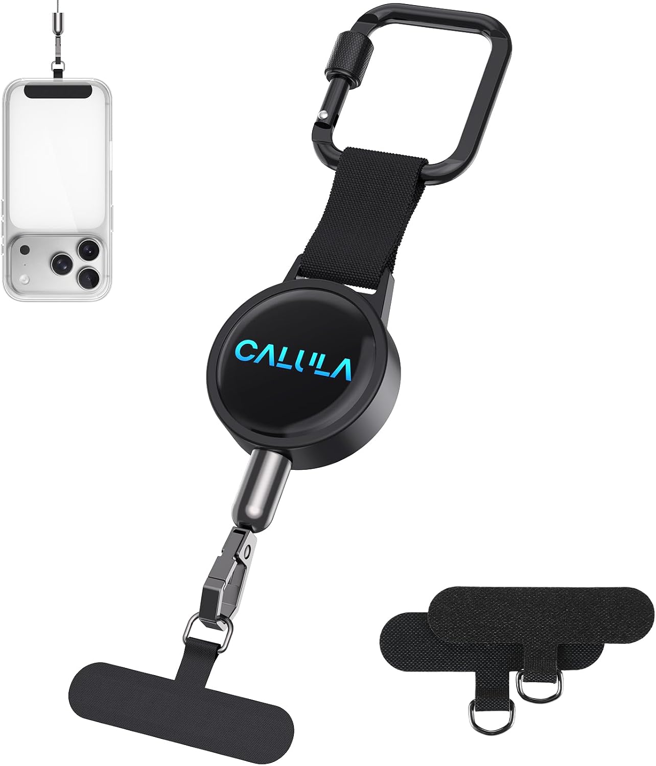 CALULA 25.5'' Retractable Phone Tether Anti Theft, Phone Lanyard for Skiing, Hiking, Outdoor Travel, Anti Pickpocket Phone Strap with Locking Carabiner & Universal Anchor