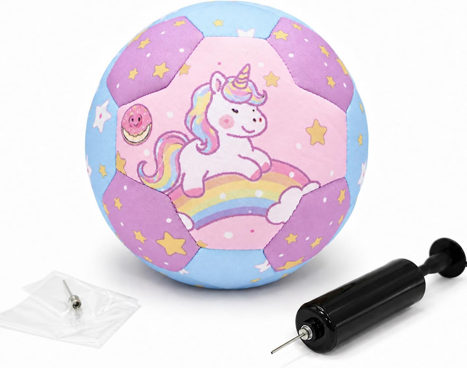 Silent Indoor Soccer Ball for Kids Ages 3-6, Size 3 Soft Quiet Soccer Ball with Cute Cartoon Print, Familiar Soccer Feel, Hand Pump Included, Indoor Use Only