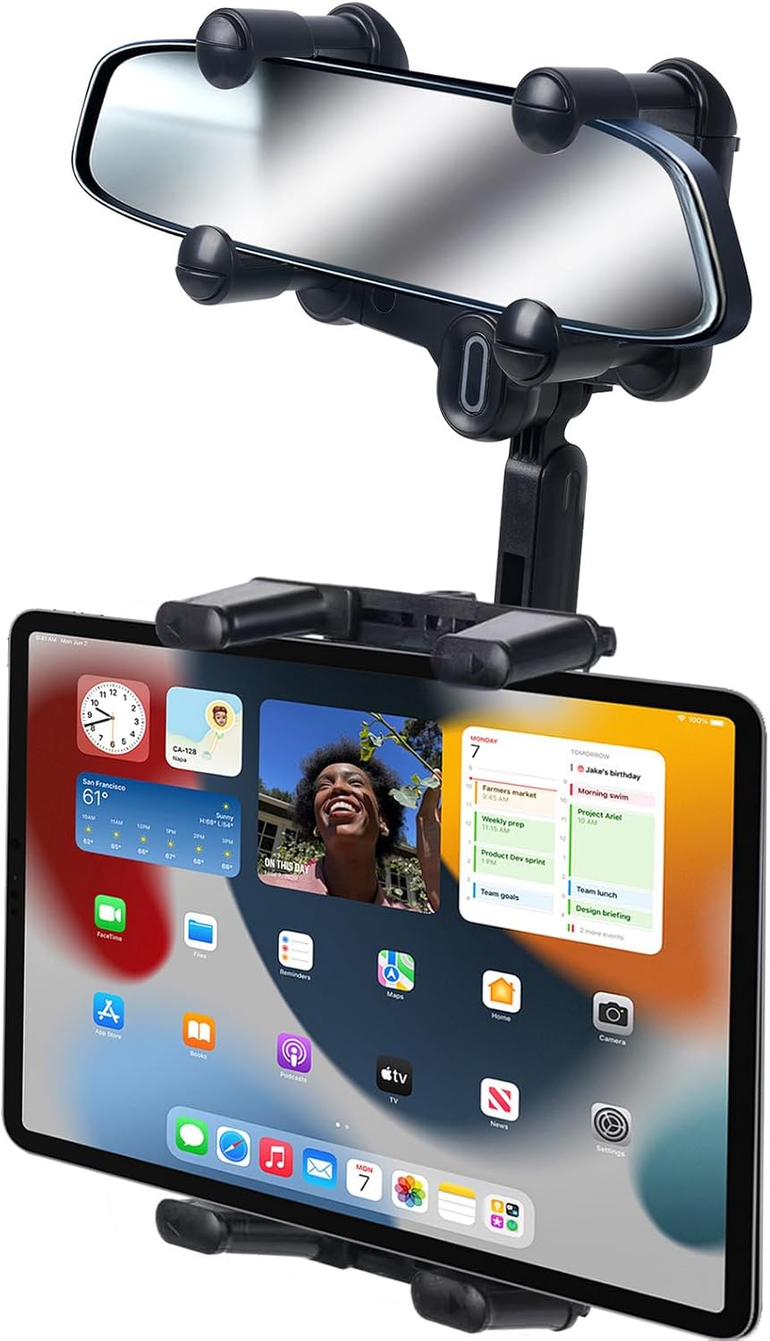 kelofam Phone Mount for Car,Car Rear View Mirror Phone Holder, Multifunctional 360°Rotatable and Retractable Tablet Holder for Car，Suitable for iPhone,iPad,Samsung Z Fold 7 6 5, All Foldable Phones