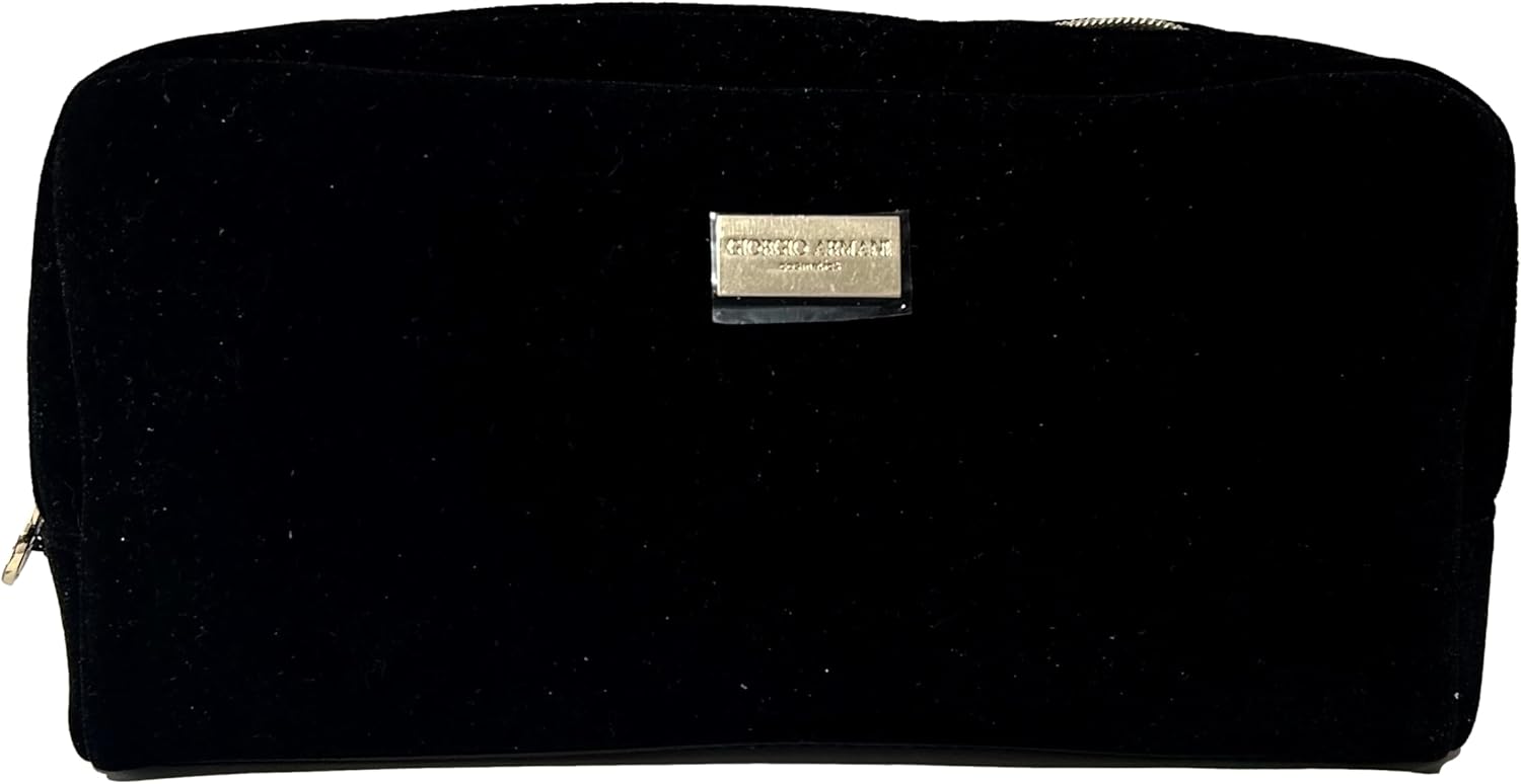 GIORGIO ARMANI LARGE BLACK SUEDE ZIP Clutch Pouch Makeup Bag Fragrance Bag (LARGE 9L X 4.5H X 1.5W) - 6096