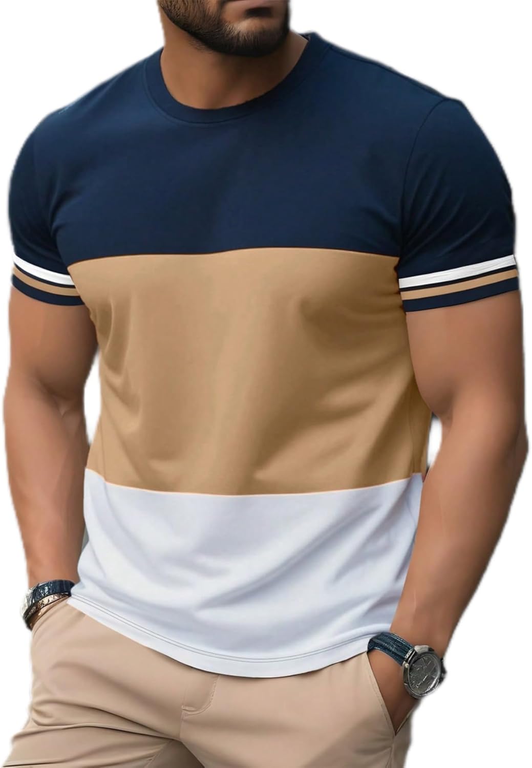 QJQ Men's Letter Graphic Tees Streetwear Short Sleeve Crewneck Color Block T Shirts Casual Summer Trendy Tops White