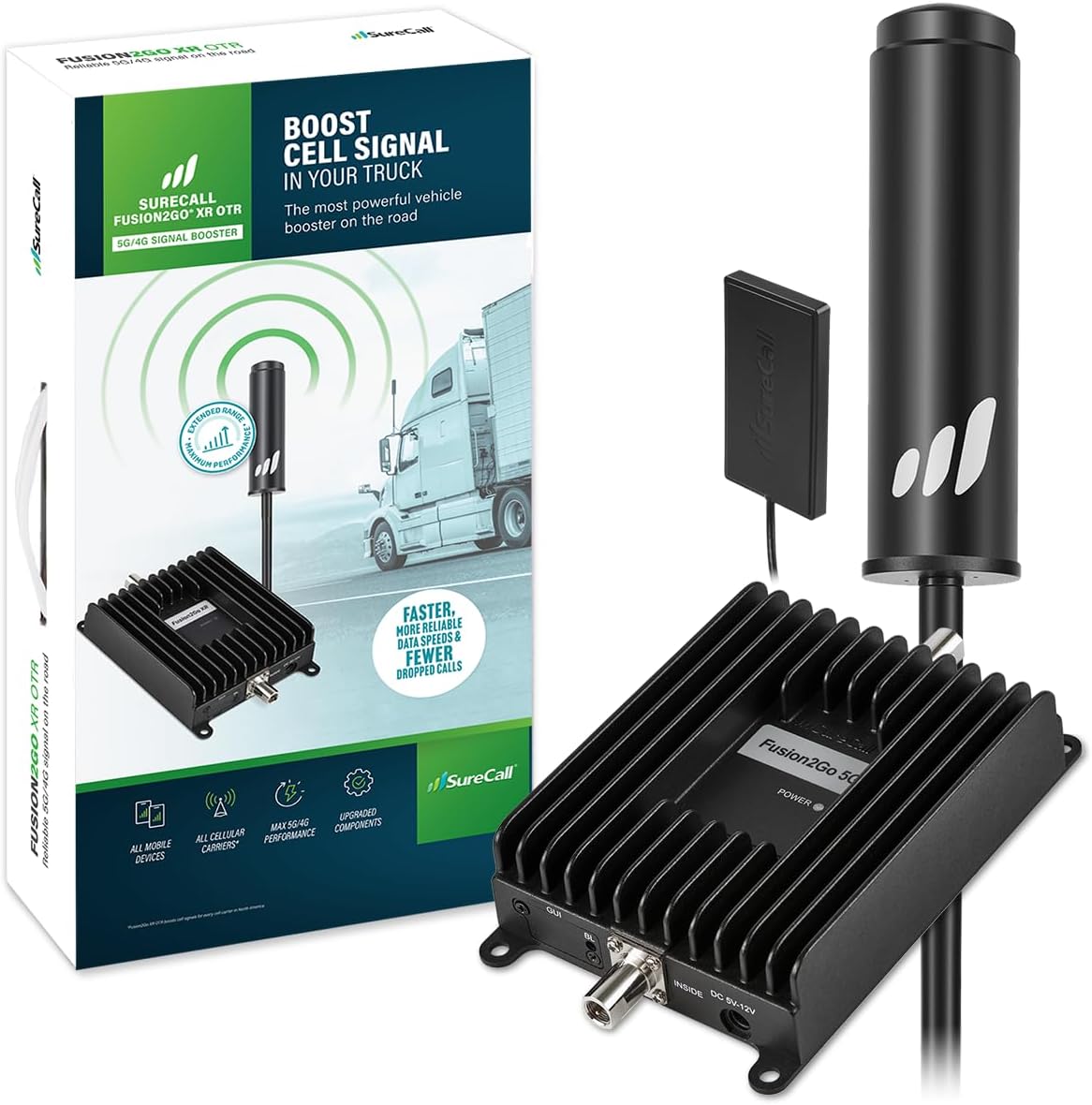 SureCall Fusion2Go XR OTR Cell Phone Signal Booster for Trucks | Boosts 5G & 4G LTE for All US Cellular Carriers Verizon, AT&T, T-Mobile | High-Performance for Large Vehicle, USA Company, FCC Approved