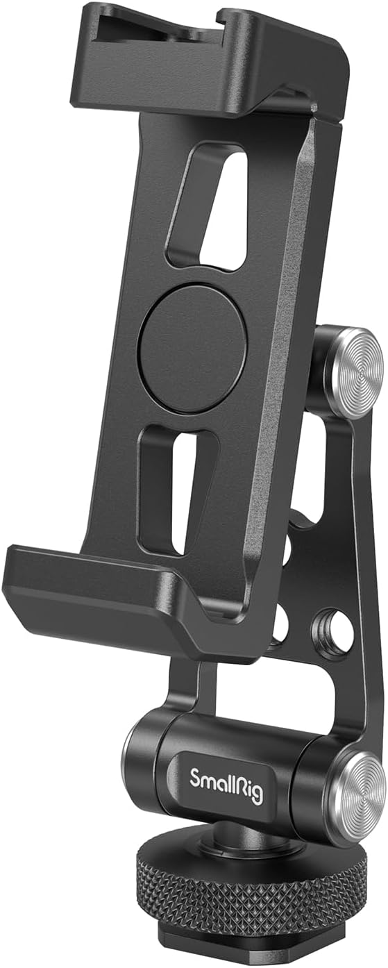 SMALLRIG Universal Metal Phone Support with Cold Shoe Mount, Smartphone Holder Adapter Support Free Adjustment Joints, Phone Tripod Mount for iPhone 17 16 15 14, for Samsung Galaxy etc. - 4382