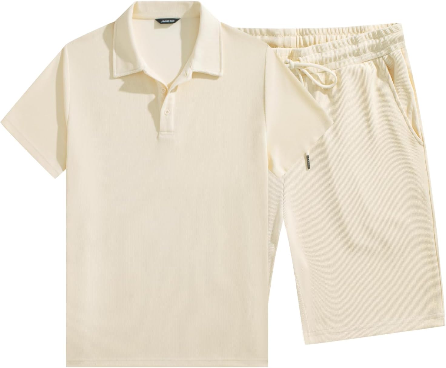 JMIERR Men's Casual 2 Pieces Summer Outfits Knit Textured Short Sleeve Polo Shirt And Shorts Vacation Beach Set for Men
