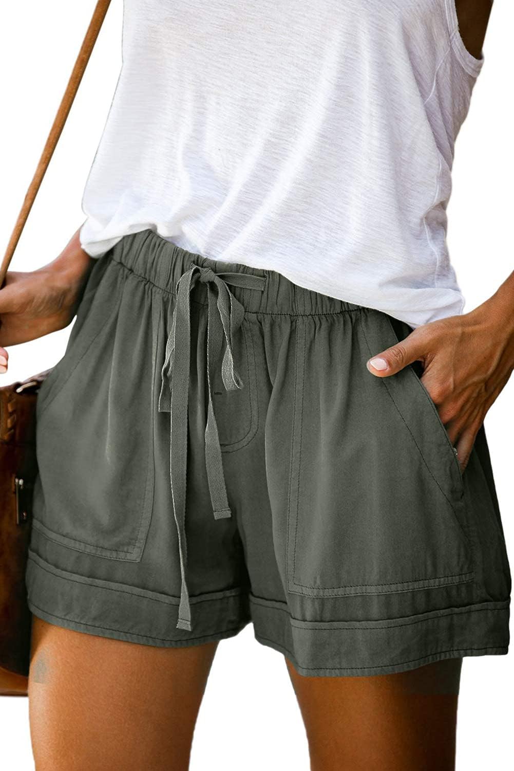 Women Comfy Drawstring Casual Elastic Waist Pure Color Shorts Summer Beach Lightweight Short Pants with Pockets