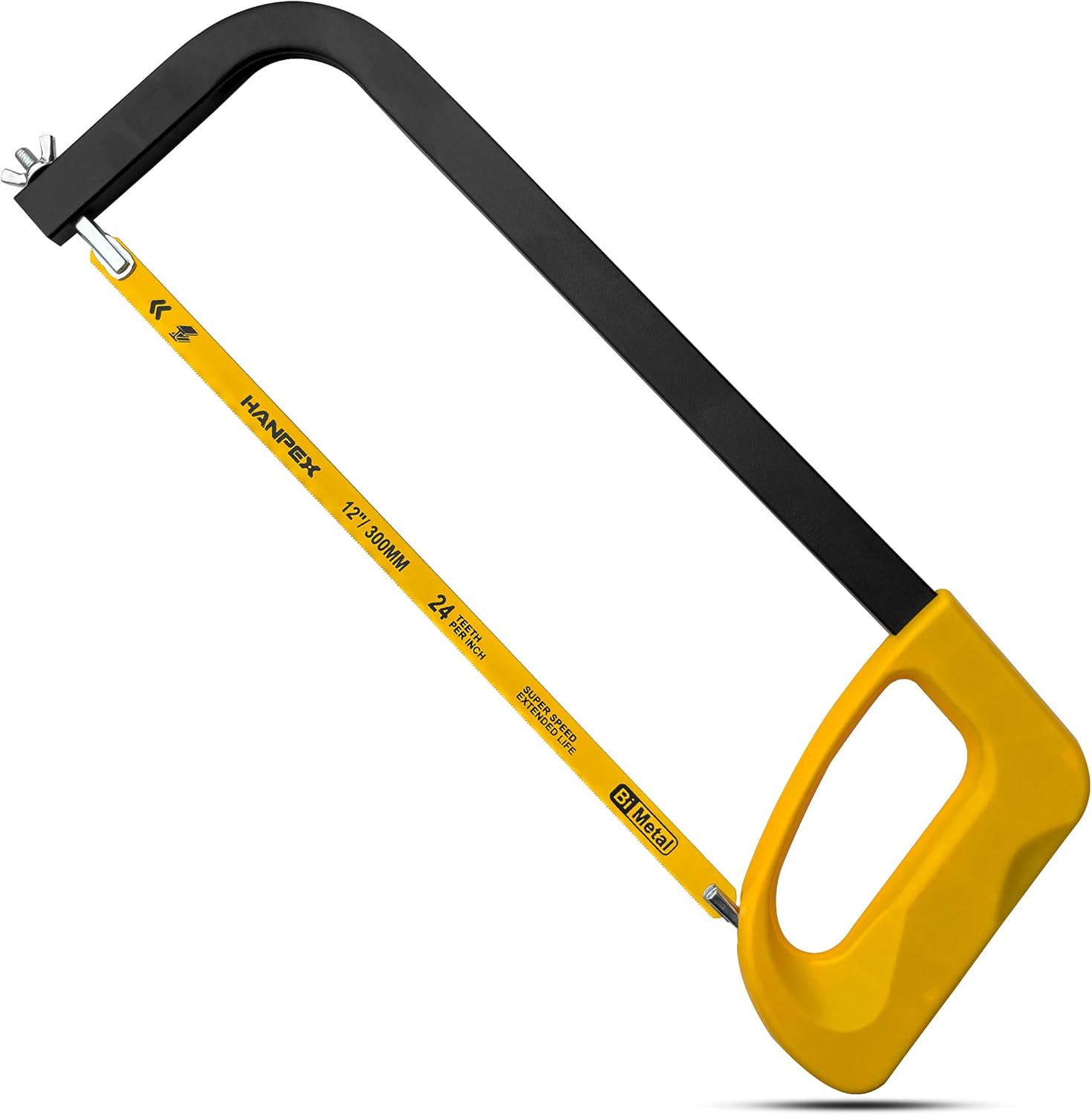 Hanpex 12in. High-Tension Hacksaw Frame with 24 TPI Bi-metal Blade, Hand Saw Suitable for Metal, wood, PVC, Carpentry