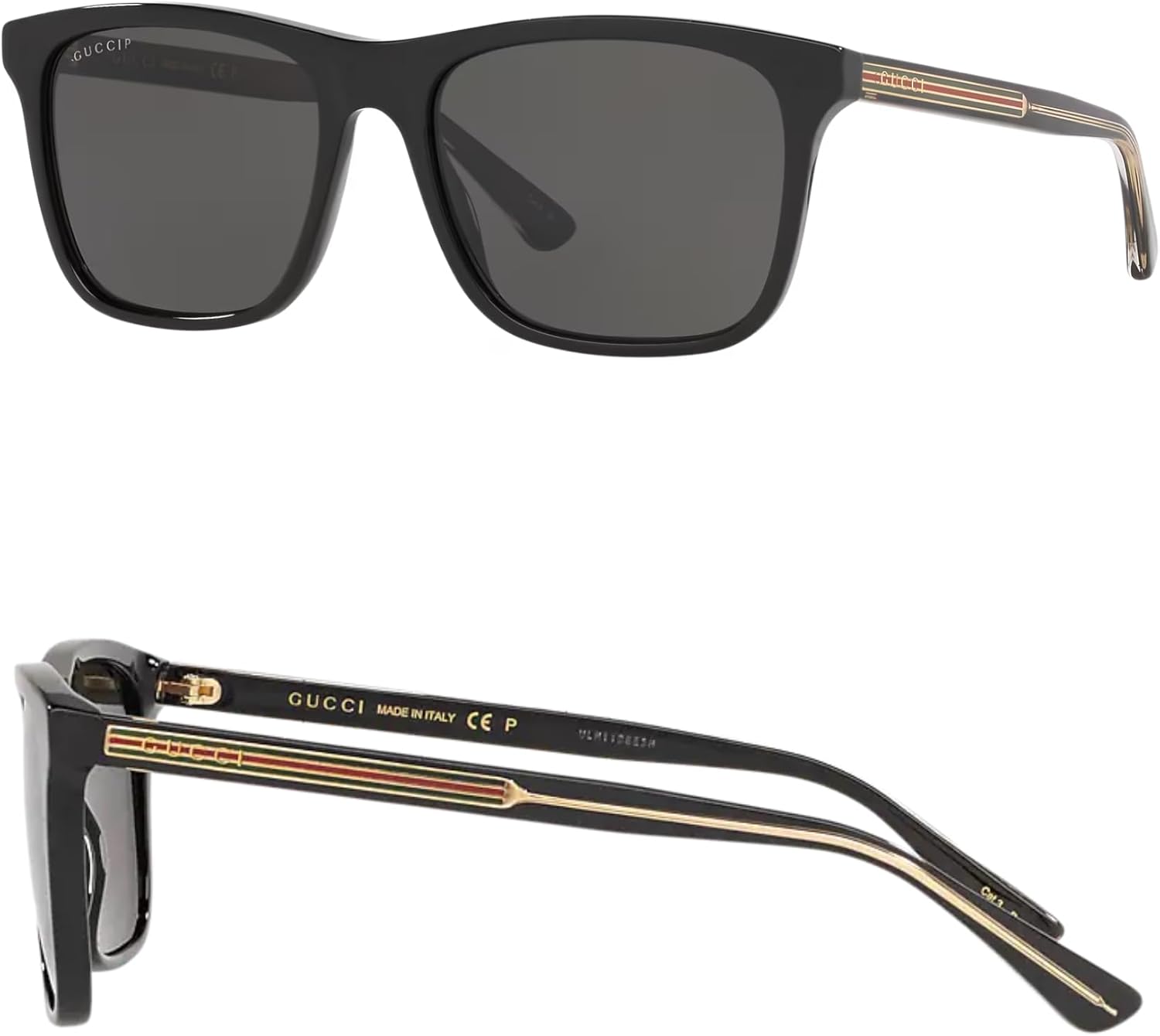 Gucci GG0381SN Lettering Logo Square-Shaped Polarized Sunglasses for Men – Includes Luxury Eyewear Kit – Black Frame with Gray Lens