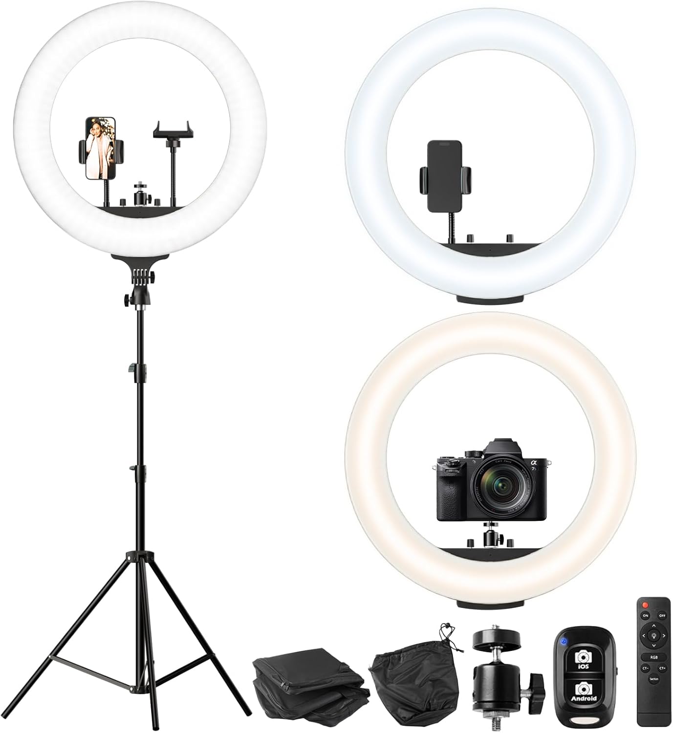 UBeesize 22'' Ring Light with 72'' Stand, 60W Large Ring Light with Phone Holder, Dimmable LED Light for Makeup Barber Stylist Tattoo YouTube TikTok Photography