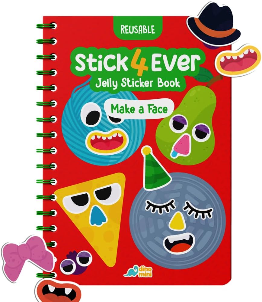 Stick4Ever Jelly Sticker Book® - for Kids - Waterproof, Easy to Clean Reusable Sticker Book for Toddlers- Reusable Road Trip Activities for Kids - Stocking Stuffers for Toddlers (Make A Face)
