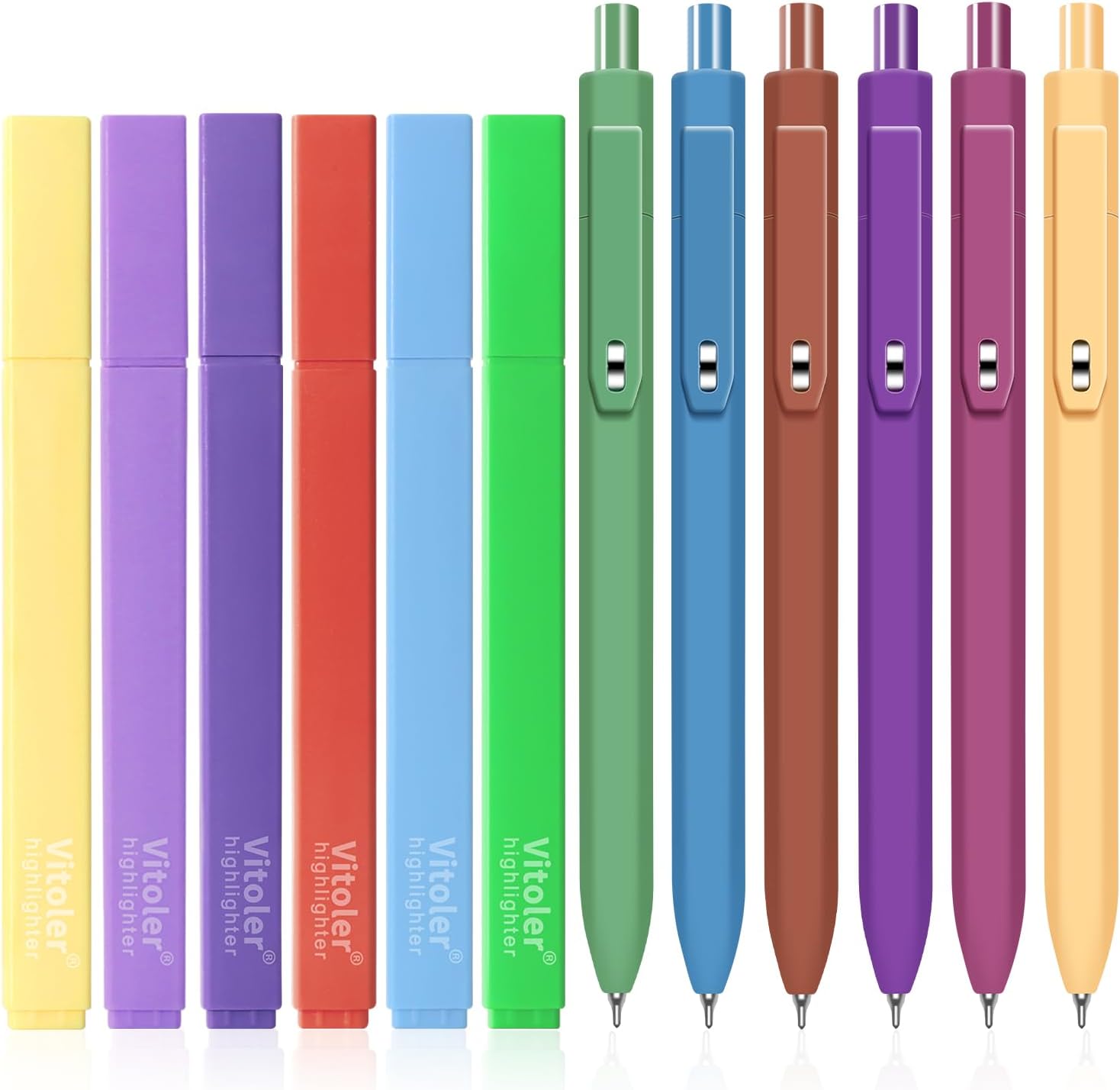 Vitoler Aesthetic Highlighters and 0.5mm Black Gel Pens，12 Pack | Assorted Colors Highlighters for Study, Journaling and Teacher Nurse Gifts
