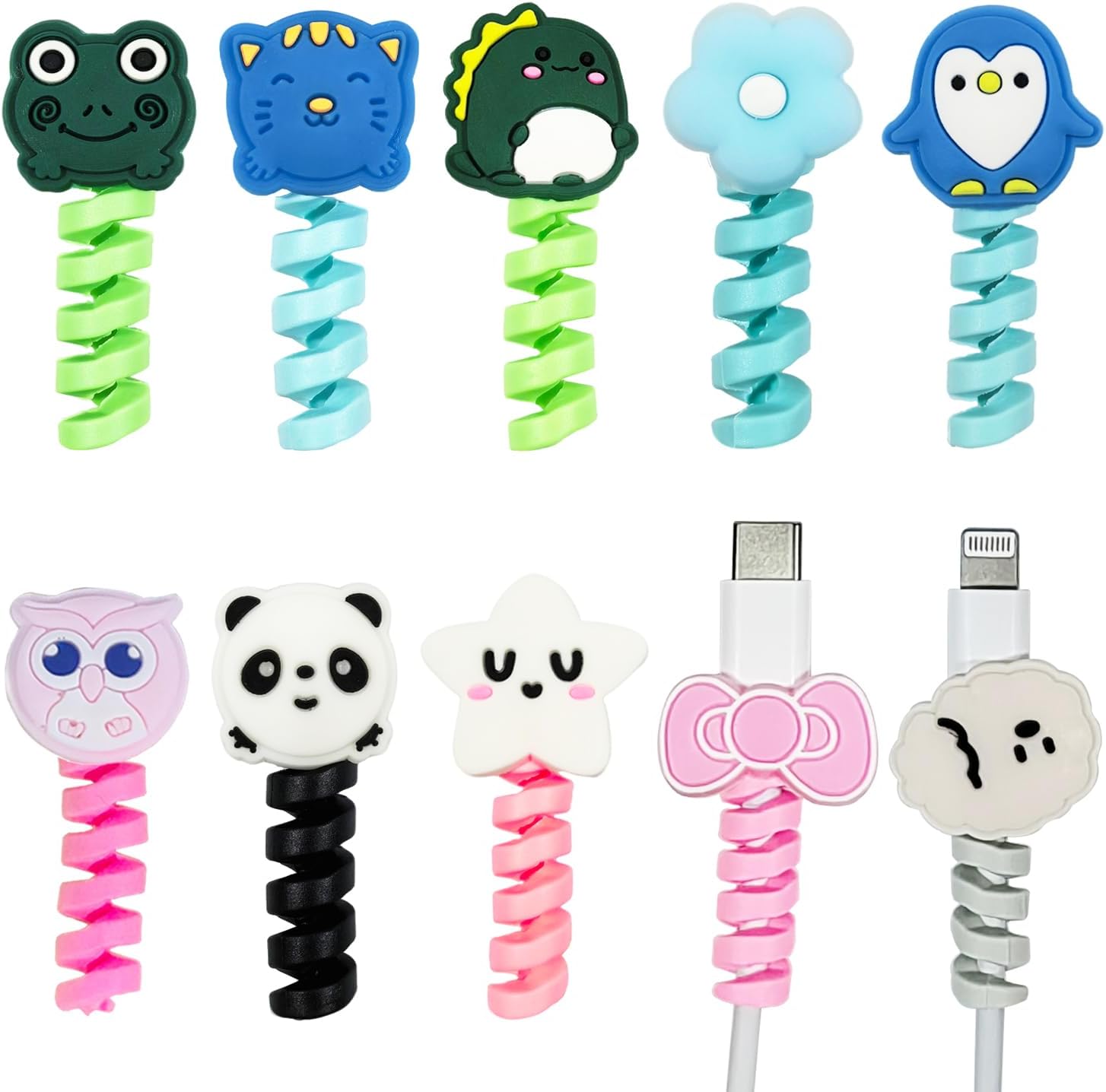 10 PCS Cartoon Silicone Charger Cable Protector Mobile Phone Charger End Cord Colorful Cute Savers for Most Cellphone Data Lines Charger Cord Management Protector