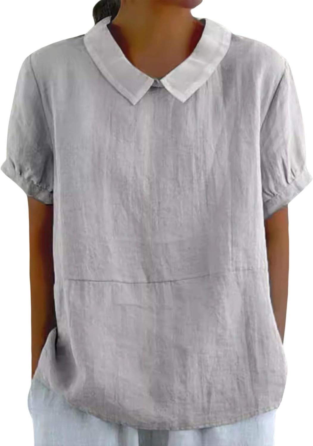 DMOYALA Women's Cotton Shirts Cute Peter Pan Collar Blouse Women Summer Cotton Tops Puff Sleeve Casual Cotton Tunic Tops