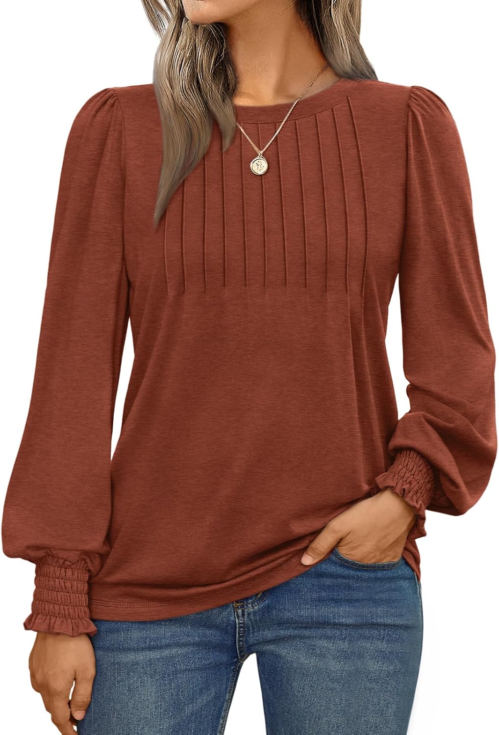 AUTOMET Womens Long Sleeve Shirts Fall Blouses Tops Business Casual Outfits | Pleated, Smocked Cuffs, Work Tunic Tops, Dressy Casual, Plus Size Loose, Cute Shirts, Fall Teacher Outfits, Winter Clothes