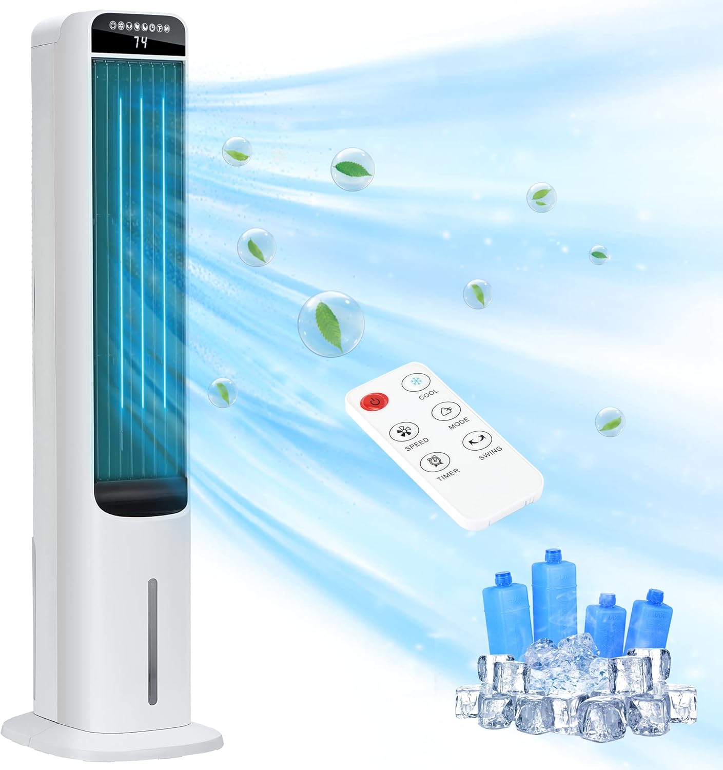41 Inch Evaporative Air Cooler, 3-IN-1 Windowless Portable Air Conditioners, 3 Speed, 4 Modes, 120° Oscillation Tower Fan Swamp Cooler, 12H Timer Cooling Fans that Blow Cold Air for Bedroom Indoor use