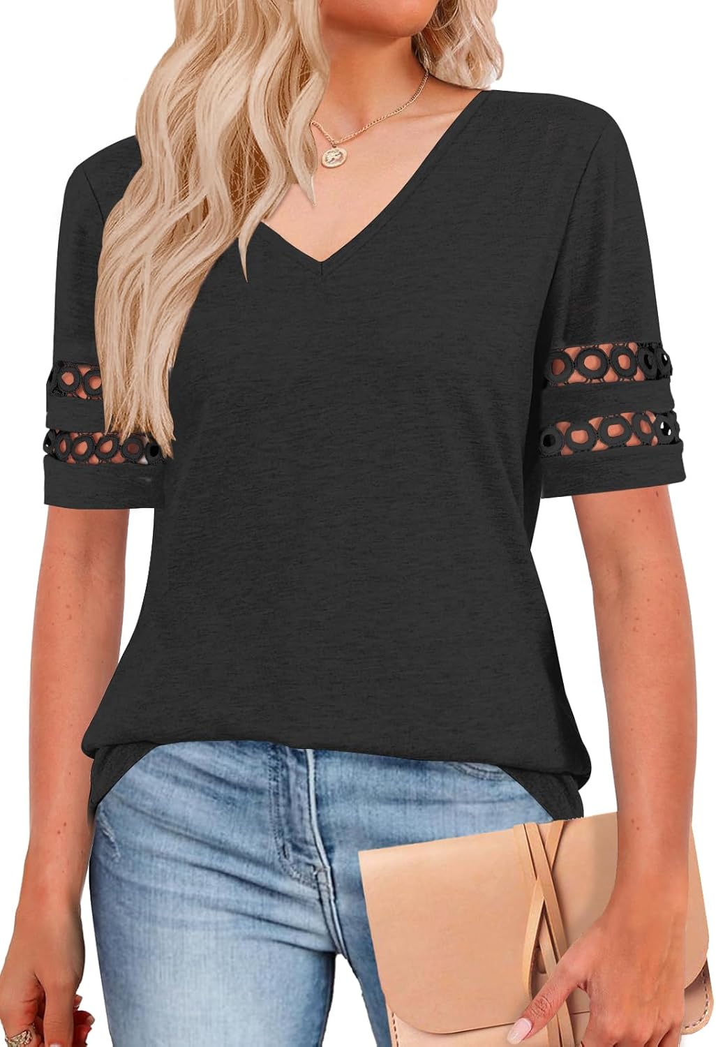 Womens Summer Tops Short Sleeve Shirts V Neck Trendy Blouses Beach Vacation Fashion Clothing Spring Outfits 2026