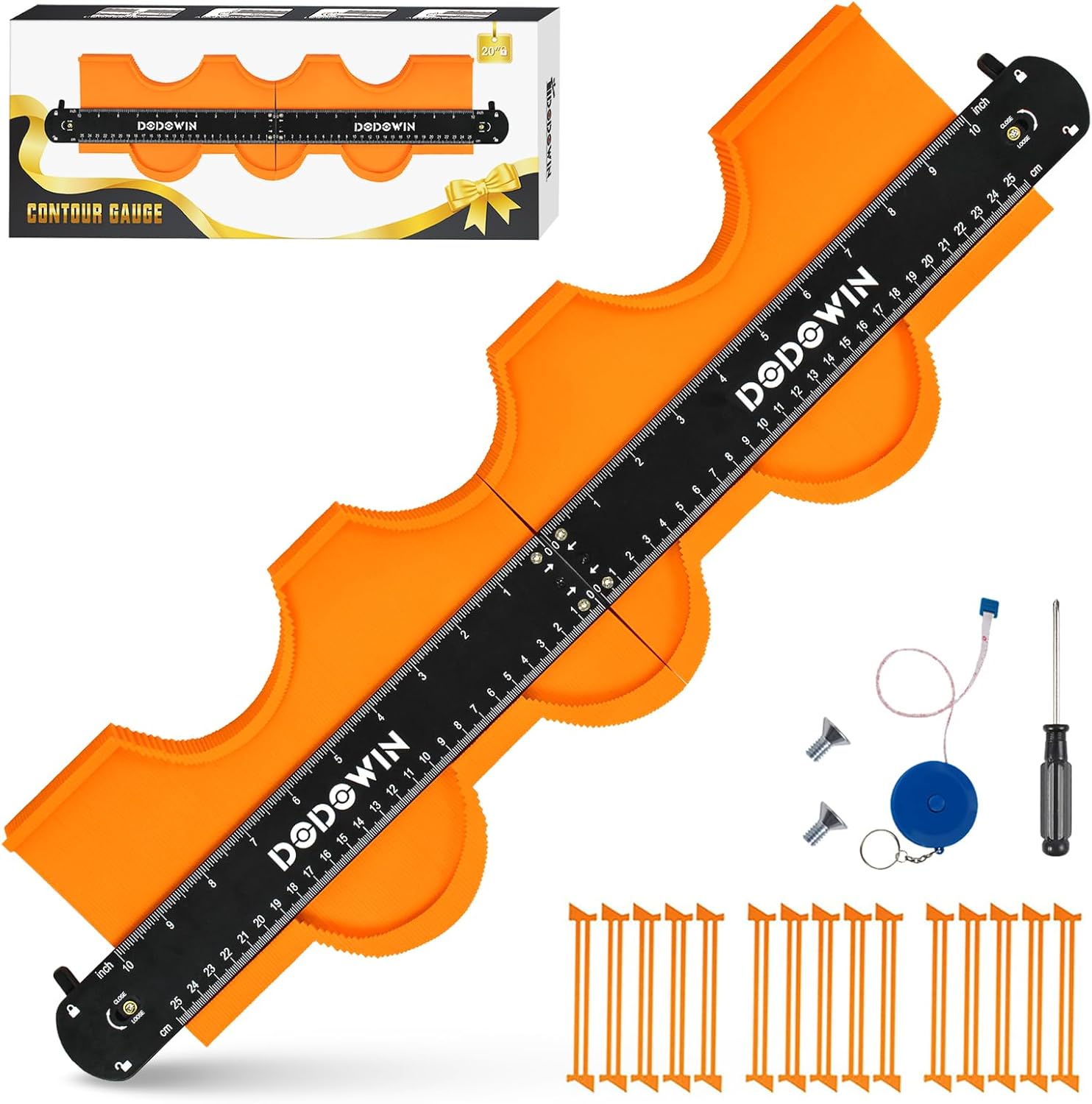 DODOWIN Connectable Contour Gauge with Lock, 20 Inch Profile Duplicator Tool for Flooring, Tile & Woodworking, Shape Outline Gauge, Father’s Day Gifts for Dad, Men, Husband, Handyman