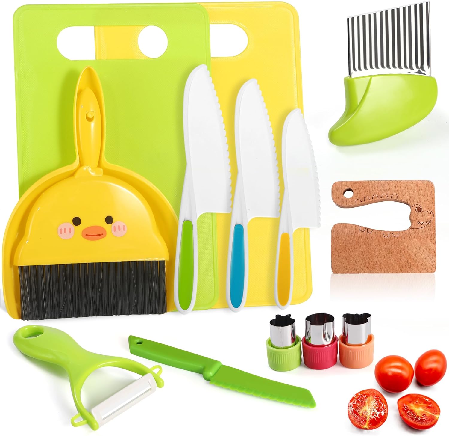 SALUFO 14Pcs Montessori Kitchen Tools for Toddlers, BPA-Free Kids Knife Set for Real Cooking, Montessori Education Safe Toddler Knife Set, Toy Cooking Gifts for 3 4 5 6 7 8 9 Year Old Mini Chef