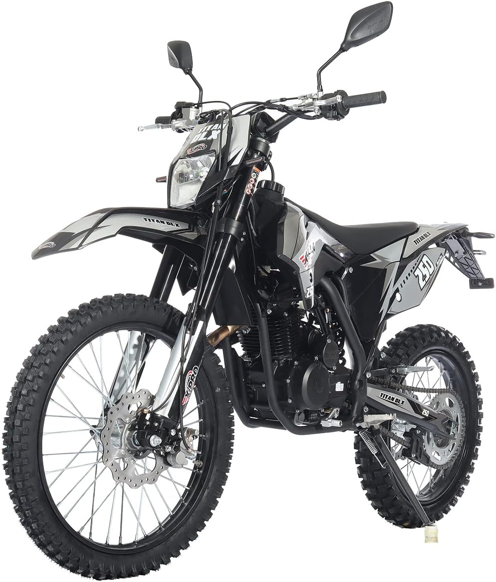 X-PRO Titan 250 DLX 250cc Dirt Bike with All Lights and 5-Speed Manual Transmission, Electric/Kick Start! Big 21"/18" Wheels! Zongshen Brand Engine!