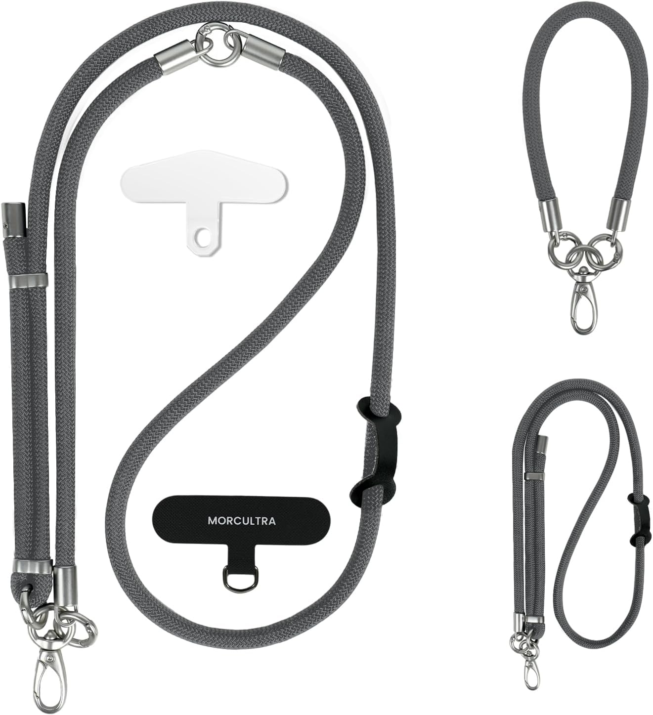 3-in-1 Phone Lanyard Crossbody/Neck/Wrist, Anti-theft Adjustable phone strap with 2 Phone Tabs,Cell Phone Lanyard for All Phones,Sturdy metal buckle, Skin-Friendly for outdoor,Grey