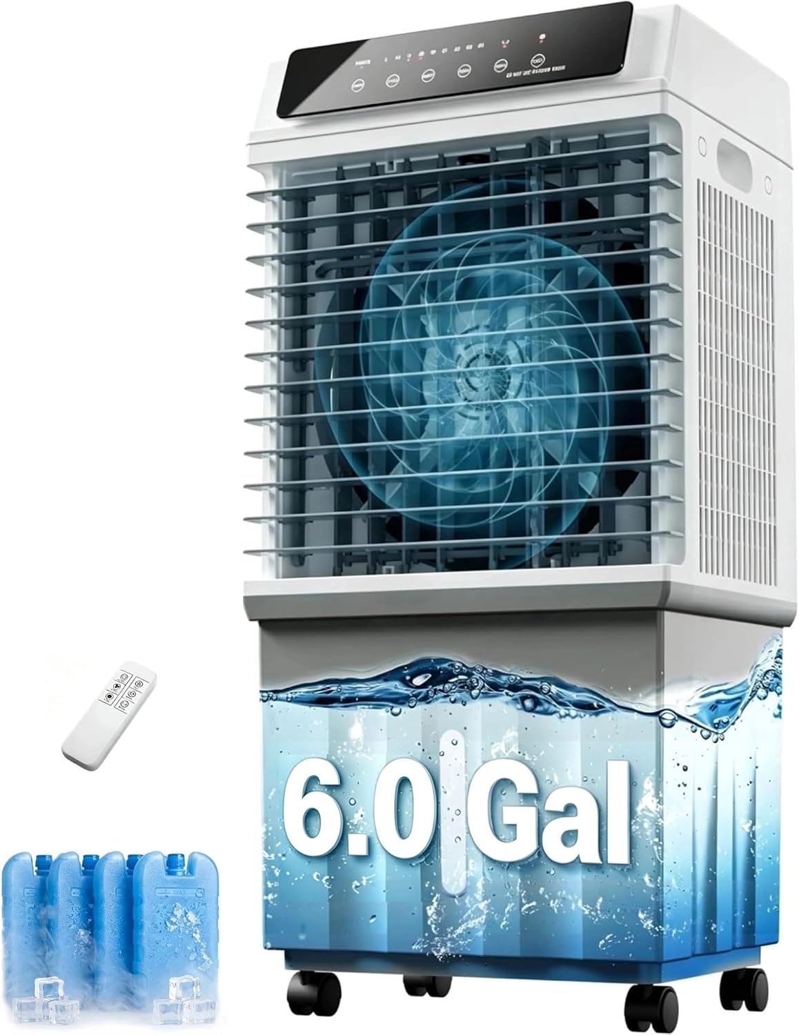 Swamp Cooler,1800 CFM Windowless Portable Air Conditioner,6 Gal Water Tank,4 Ice Boxes,4 Modes,3 Speeds,12H Timer,3-IN-1 Evaporative Cooler,Portable Air Conditioners for Indoor,Outdoor
