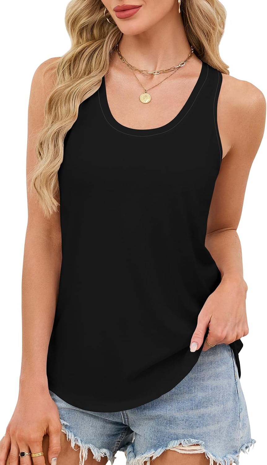 Smile Fish Women Scoop Neck Loose Fit Tank Top Sleeveless Racerback Top Flowy Summer Shirts