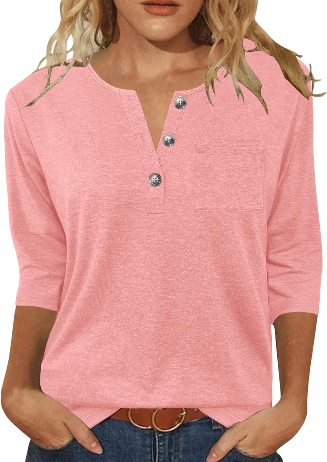JomeDesign Womens Tops 3/4 Length Sleeve V Neck Loose Casual T Shirts Summer Cloithes 2026