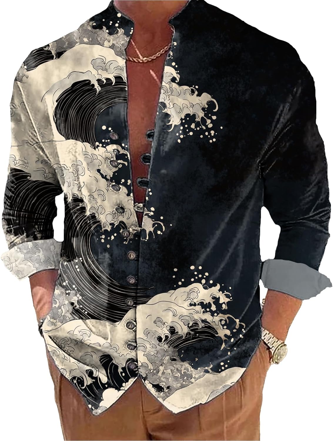 domirica Mens Long Sleeve Shirt Floral Button Down Collared Loose Fit Casual Vintage Hippie Summer Breathable Shirts