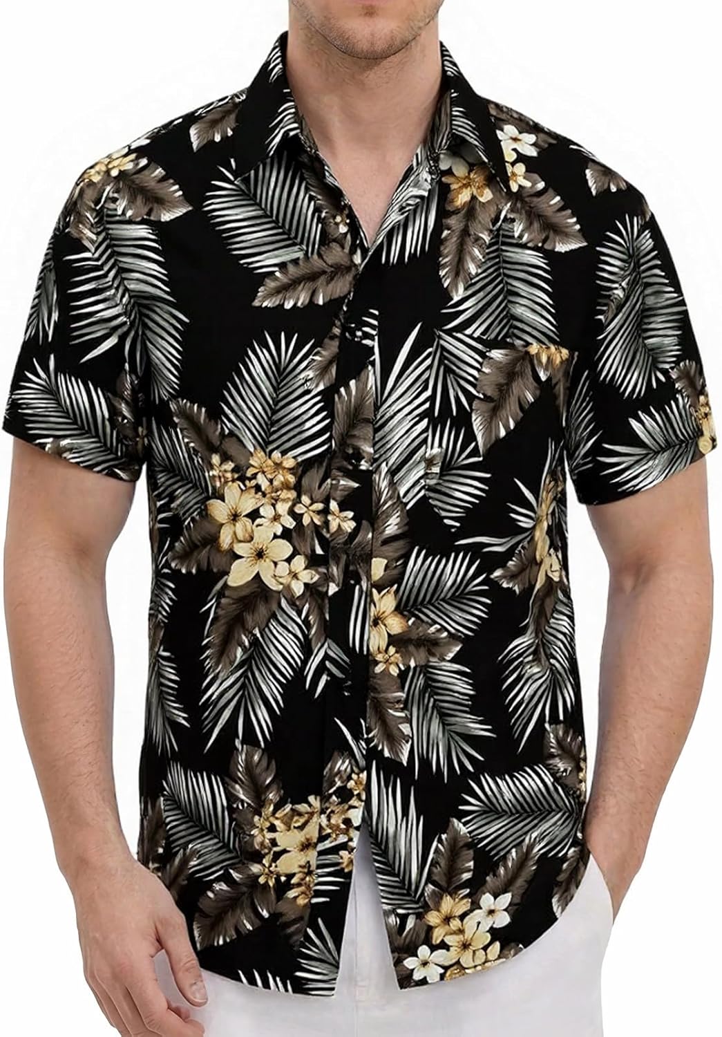 Mens Hawaiian Shirts Tops Short Sleeve Floral Button Down Beach Shirt Vintage Tropical Palm Summer Lightweight Blouses Male