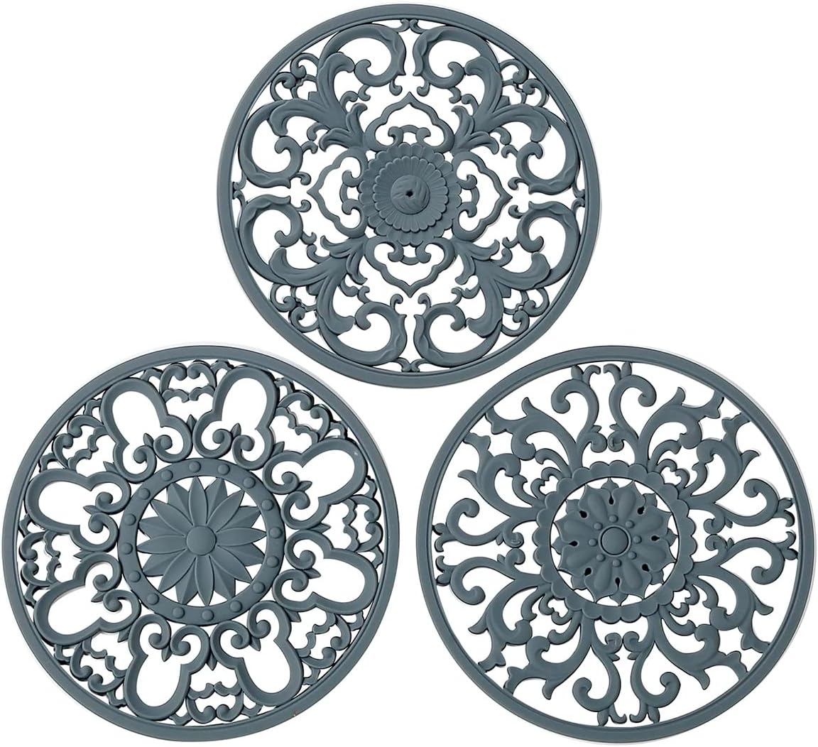 Extra Thick Silicone Trivet Mat for Hot Dishes, Hot Pots and Pans, Pot Holder, Hot Pad to Protect Your Table and Countertop, Kitchen Decor and Accessories,Warm Grey,Set of 3