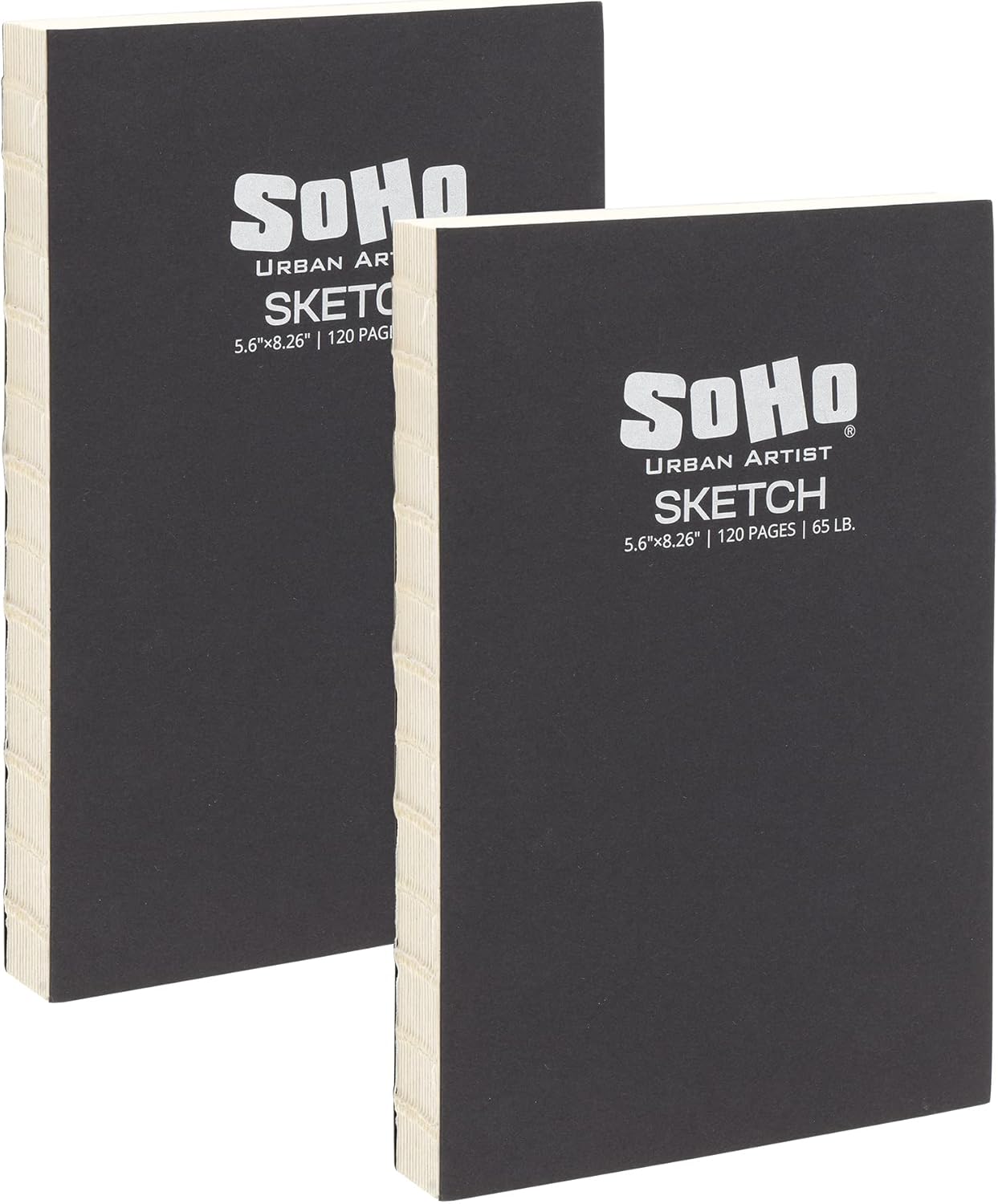 SoHo Urban Artist Open Bound Sketch Pads - Open Coptic Bound Sketch Pads for Drawing, Calligraphy, Any Dry Media, & More! - [White - 5.6x8.26-2 Pack]