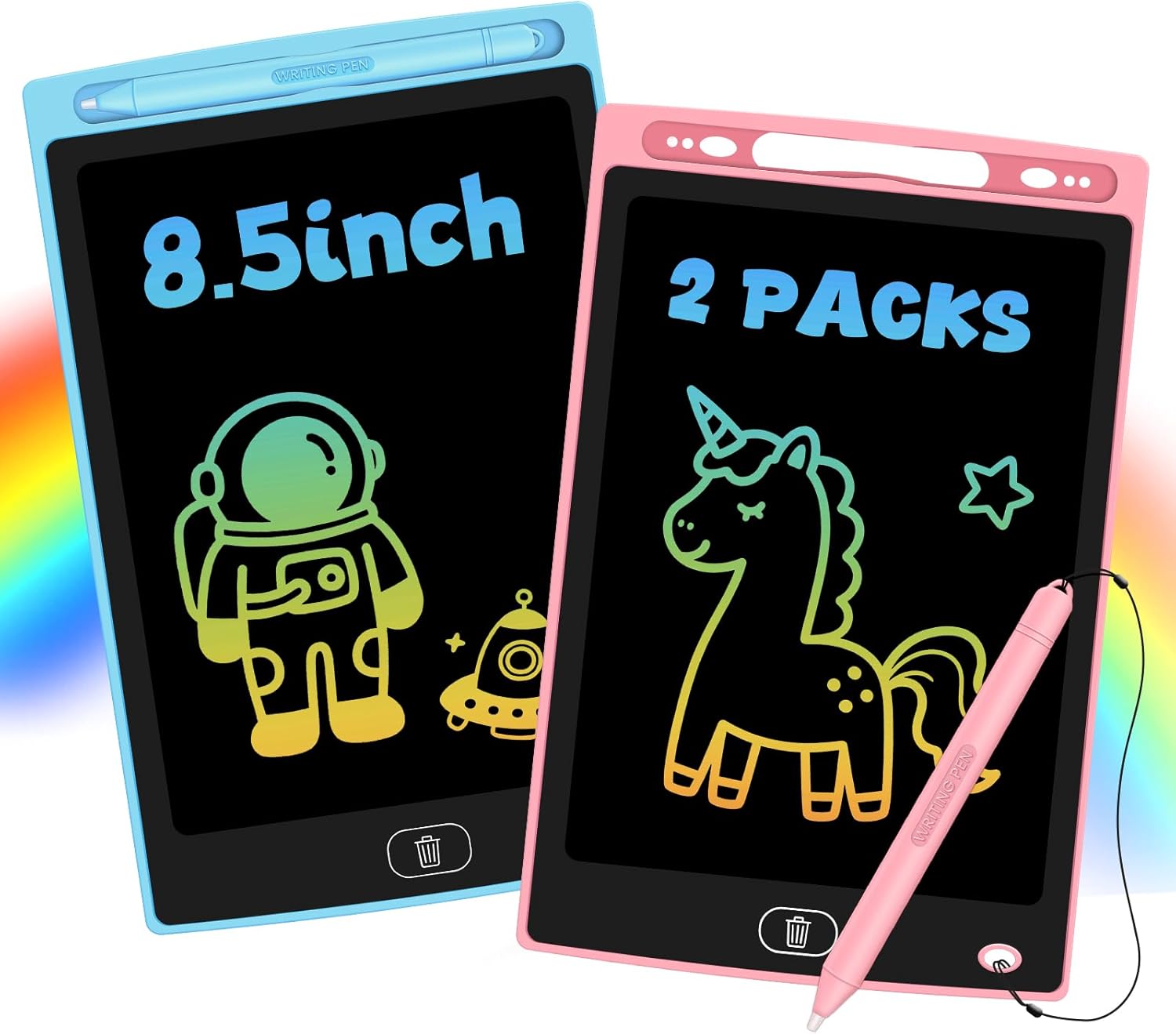 2 Pack LCD Writing Tablet for Kids, Erasable and Reusable Toddler Doodle Board in 8.5 inch, Ideal Educational Drawing Pad for Learning Toy for Ages 3-8 Gifts for Girls Boys
