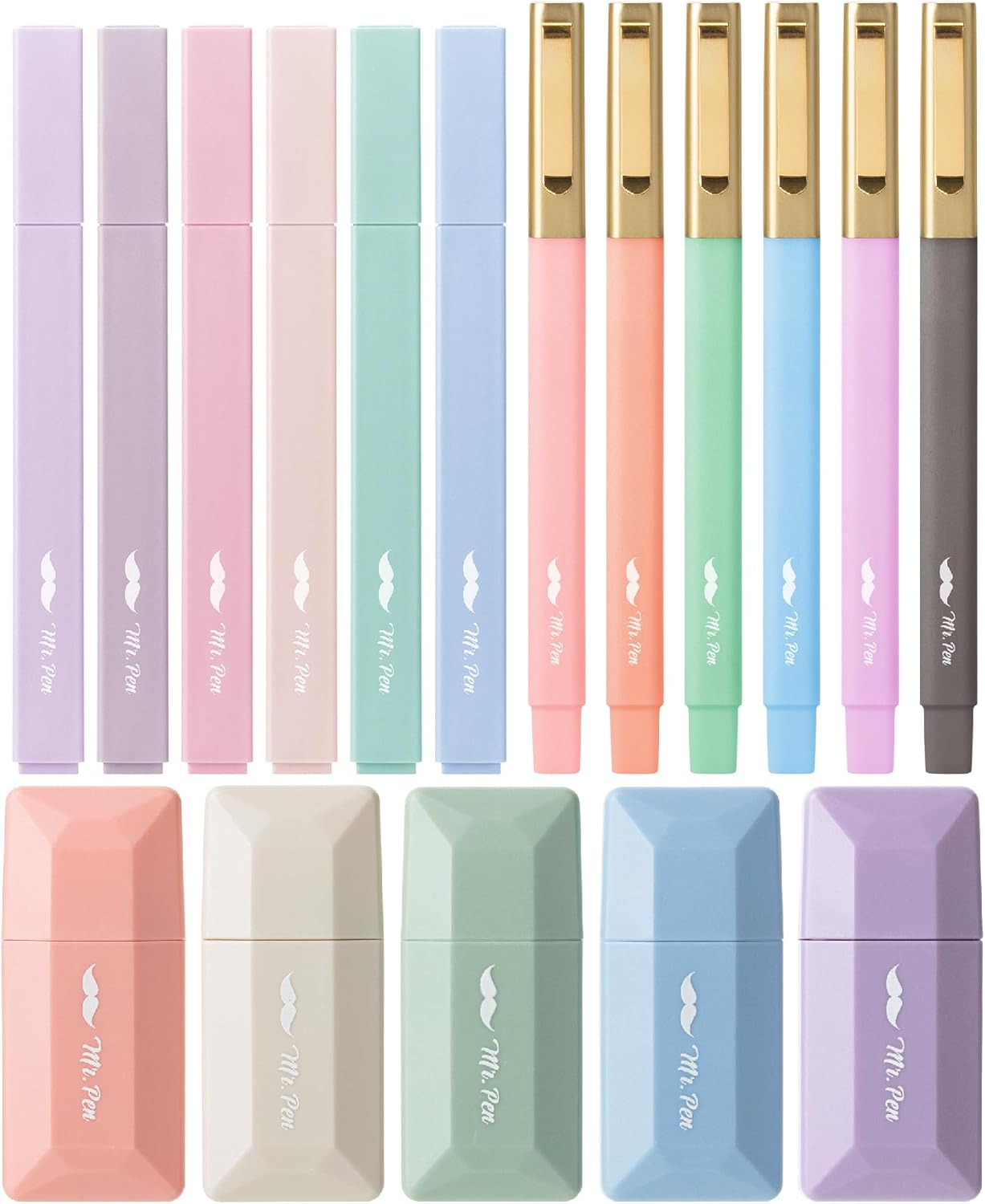 Mr. Pen- Aesthetic Highlighters and Ballpoint Pens No Bleed, 17 Pack | Aesthetic Correction Tapes, Bible Highlighters and Pens No Bleed, Fast Dry and No Smear for Bible Journaling, School Supplies