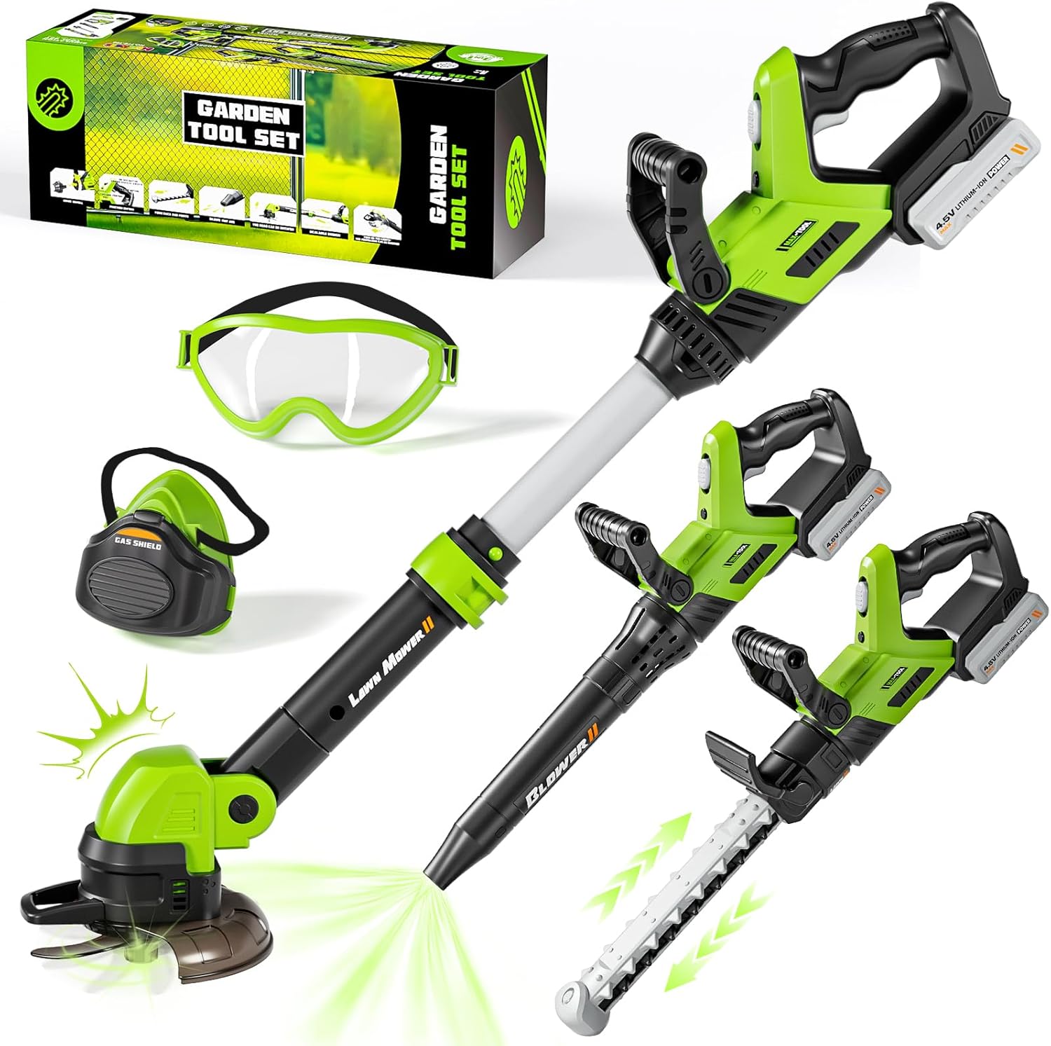 Kids Tool Set, 3-IN-1 Toddler Power Garden Tools with Sounds & Lights, Volume+/-, Toy Weed Wacker, Leaf Blower&Hedge Trimmer, Outdoor Play Toy Tools, Christmas Birthday Gifts for Boy Toys 3 4 5 6 7 8+